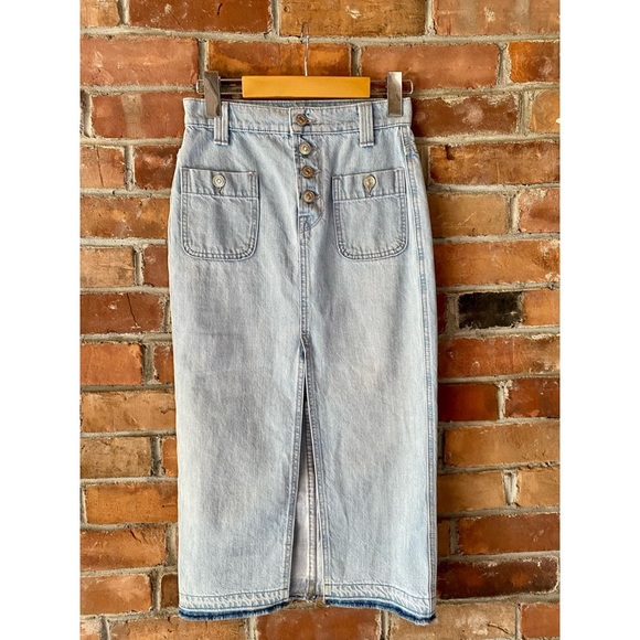 7 FOR ALL MANKIND denim jean midi skirt light-wash front slit size 24 - Picture 1 of 9